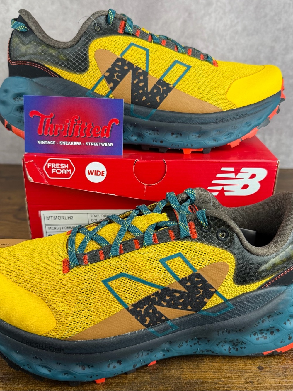 New Balance Fresh Foam More Trail Harvest Gold Mountain Teal 8.5 Wide MTMORLH2